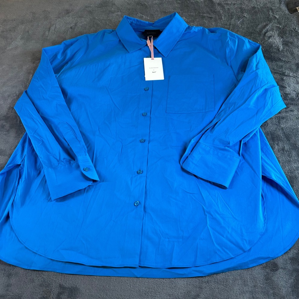 Alex Marie Button-Down Top Hi-Low Hem Long‎ Sleeve Blouse brrr Blue Womens Large